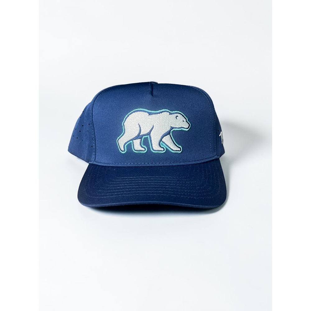 Waggle Golf Ice Cold Polar Bear Snapback Cap Navy Blue Perforated Golf Hat